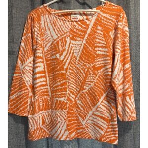 Ruby Rd. Favorites Women's size Large Casual Top Orange/White Cotton 3/4 Sleeve